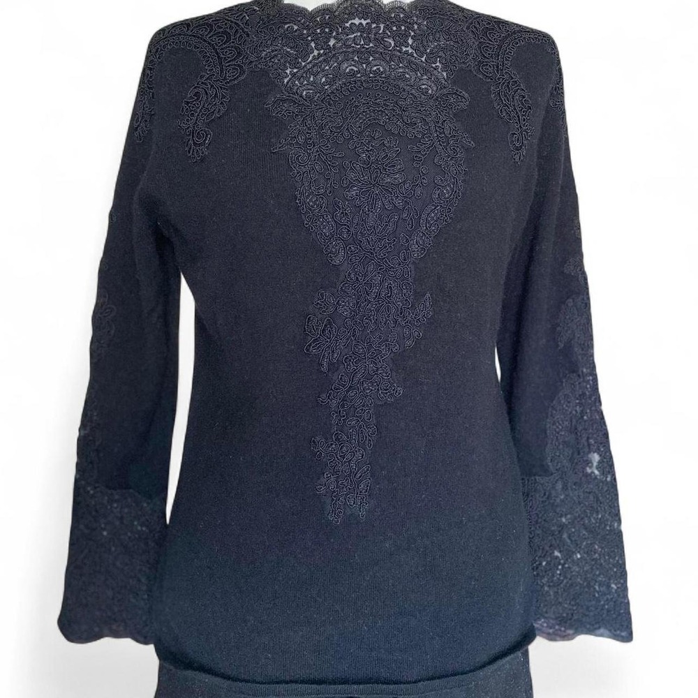 Black cashmere lace accented sweater